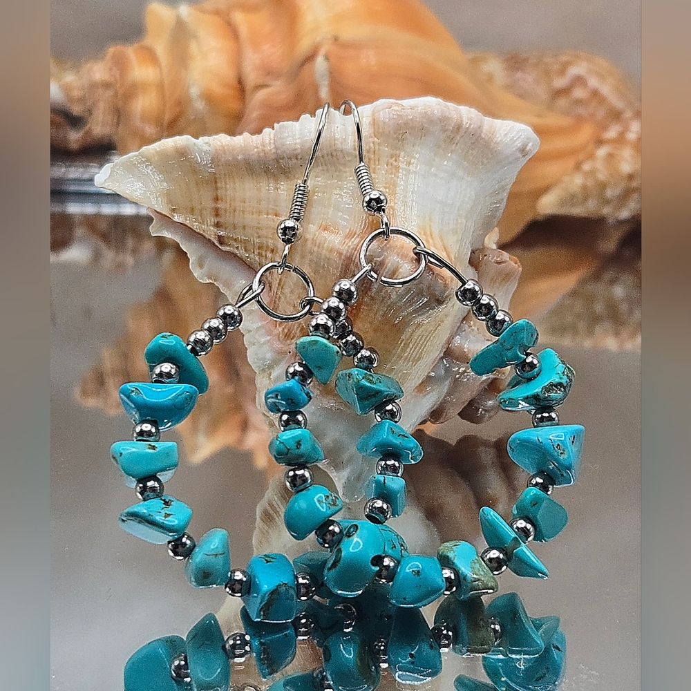 Elegant Handmade Natural Stone Beaded Hoop Earrings